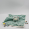 Doudou plat carré chat vert blanc gris les Pachats MOULIN ROTY