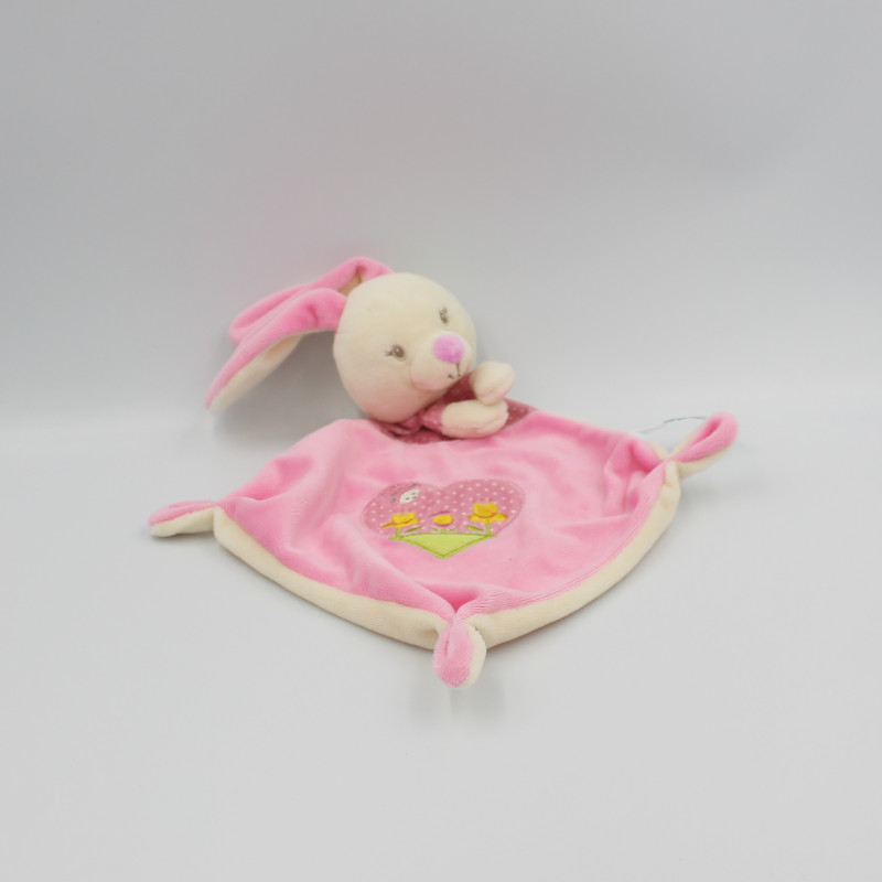 Doudou plat lapin rose blanc pois coeur coccinelle SIMBA TOYS NICOTOY