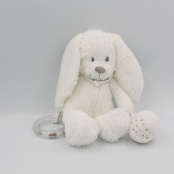 Doudou lapin blanc gris pois hochet balle POMMETTE