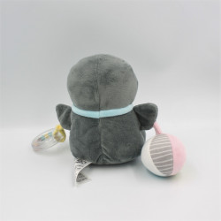 Doudou pingouin gris blanc bleu jaune hochet MOTS D'ENFANTS LOT DE 2