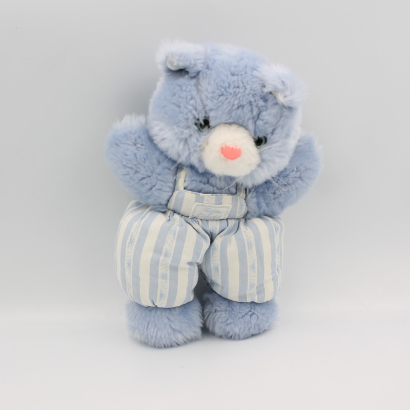 Doudou chat ours blanc rayé bleu TARTINE ET CHOCOLAT
