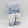 Doudou chat ours blanc rayé bleu TARTINE ET CHOCOLAT