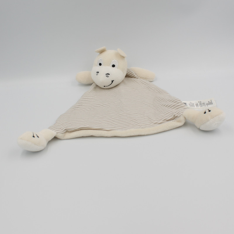 Doudou plat ane hippopotame blanc écru rayé beige H&M