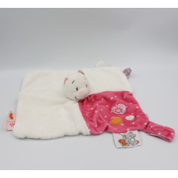 Doudou plat chat blanc orange rose fleurs Celia Iris et Babette NOUKIE'S