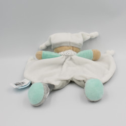 Doudou plat ours blanc gris bleu Polochon BABY NAT