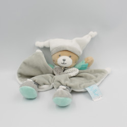 Doudou plat ours blanc gris bleu Polochon BABY NAT