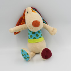 Doudou chien beige bordeaux bleu vert orange Jef LILLIPUTIENS