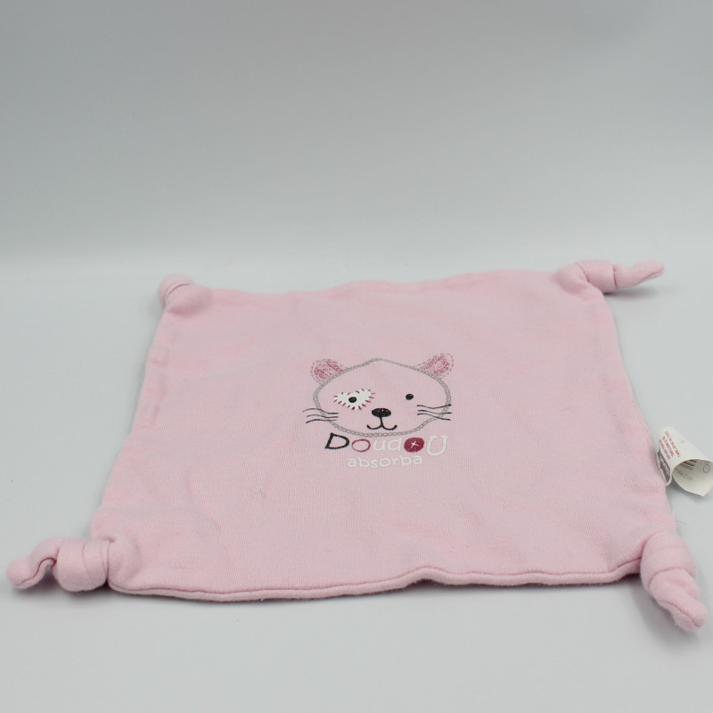 Doudou plat carré chat rose ABSORBA