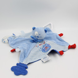 Doudou plat chat bleu rouge rayé PARIS SAINT GERMAIN