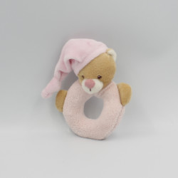 Doudou hochet anneau ours beige rose NATTOU