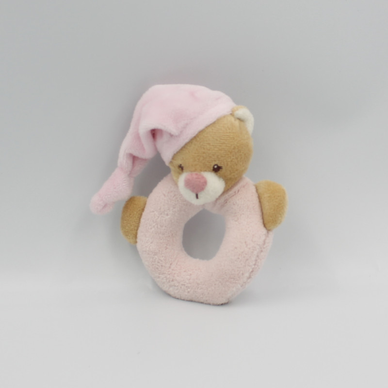 Doudou hochet anneau ours beige rose NATTOU