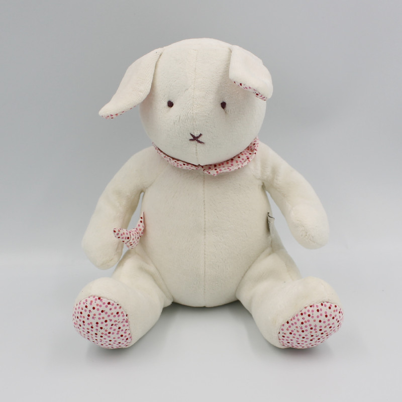 Doudou musical lapin blanc rose pois DPAM