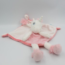 Doudou plat licorne blanche rose étoiles coeur TEX