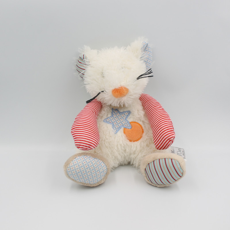 Doudou souris blanche bleu rouge Artychou HISTOIRE D'OURS