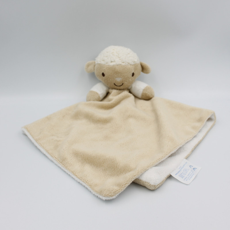 Doudou plat mouton beige blanc KING BEAR
