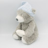 Doudou peluche ours gris bonnet bleu ATMOSPHERA