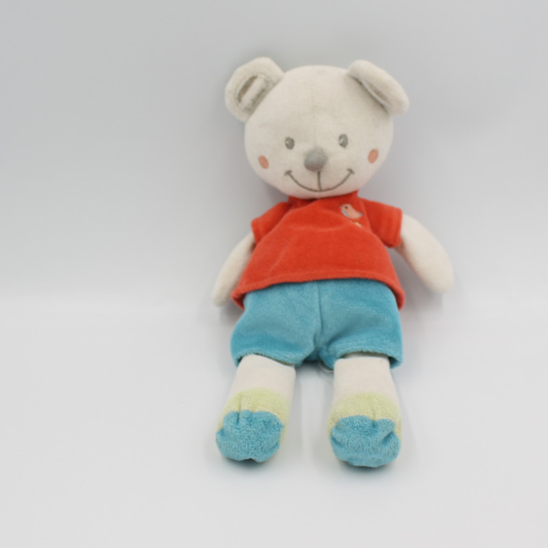 Doudou ours blanc rouge bleu NICOTOY