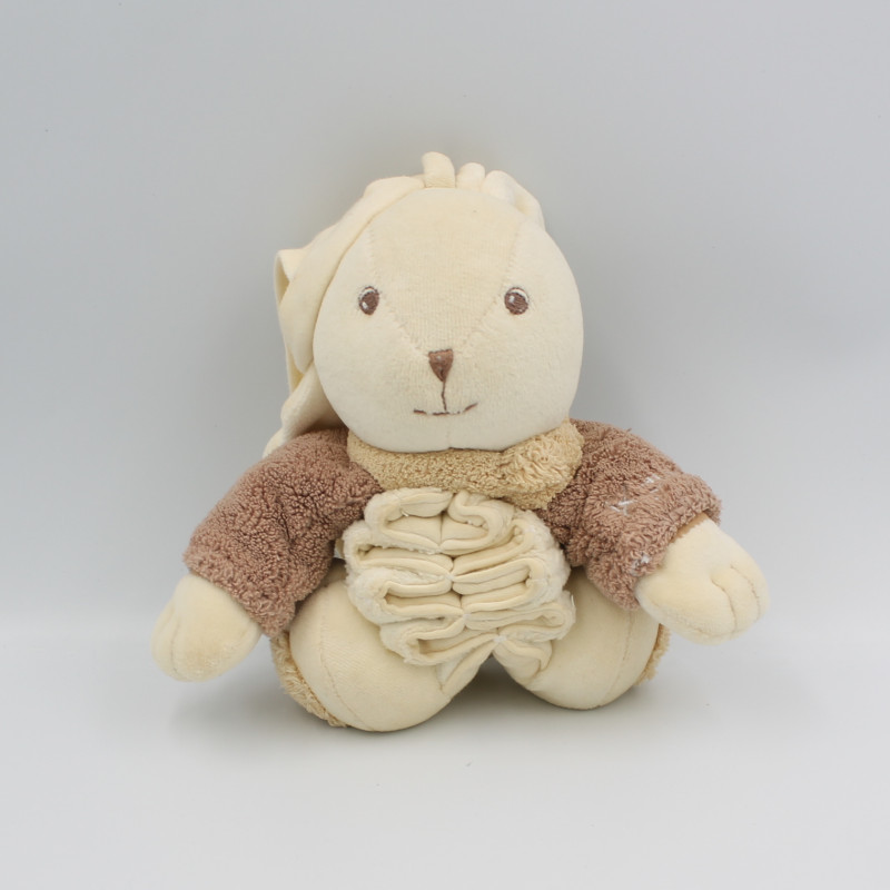 Doudou musical accordéon lapin écru beige marron sable KALOO
