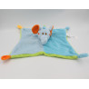 Doudou plat éléphant bleu vert orange BAMBIA