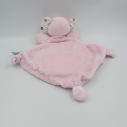 Doudou plat éléphant rose fleurs BEBEREVE