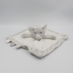 Doudou plat éléphant gris blanc OBAIBI