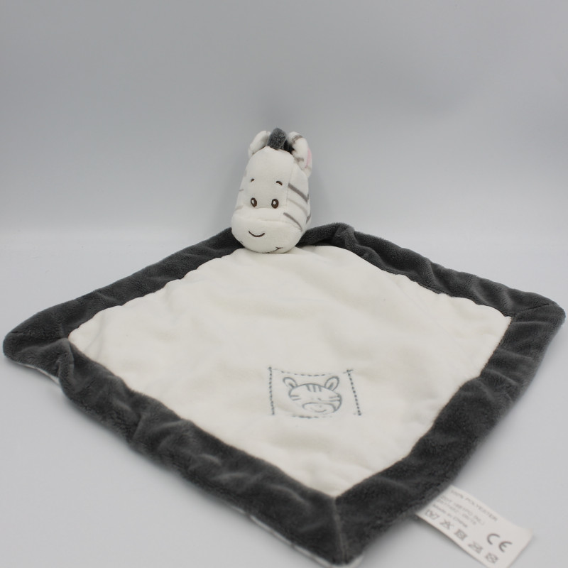 Doudou plat zèbre blanc gris ZDT ACTION