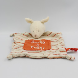 Doudou plat chien beige orange rayé poche ORCHESTRA