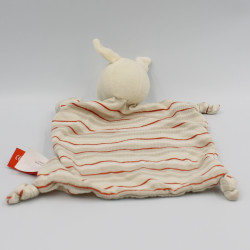 Doudou plat chien beige orange rayé poche ORCHESTRA