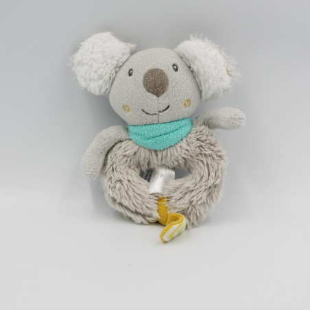 Doudou hochet koala gris bleu jaune TIGEX