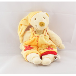 Doudou ours blanc salopette jaune fleur rouge BABY NAT