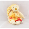 Doudou ours blanc salopette jaune fleur rouge BABY NAT