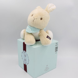 Doudou lapin beige blanc foulard bleu Les Amis KALOO