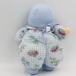 Ancienne poupée chiffon bleu vichy fleurs COROLLE 1996
