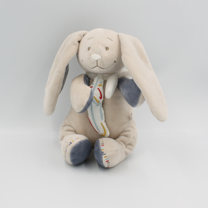 Doudou musical lapin bleu beige blanc Bao et Wapi NOUKIE'S