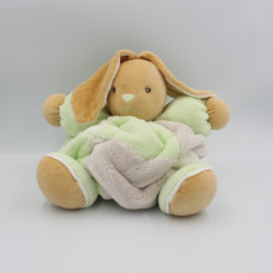 Doudou lapin plume vert blanc beige KALOO