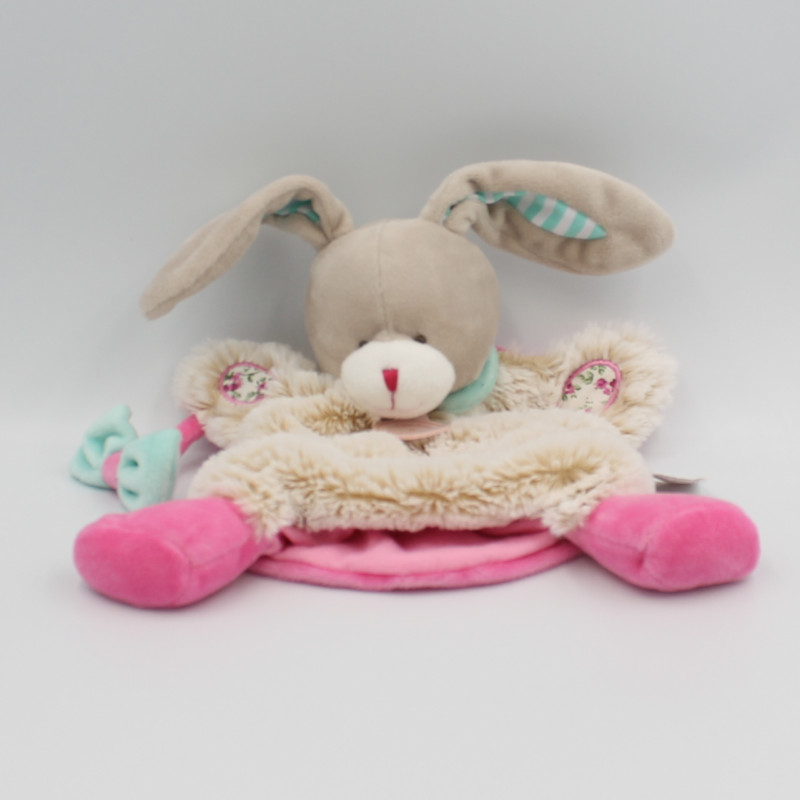 Doudou et compagnie plat marionnette lapin beige gris bleu rose Choupi