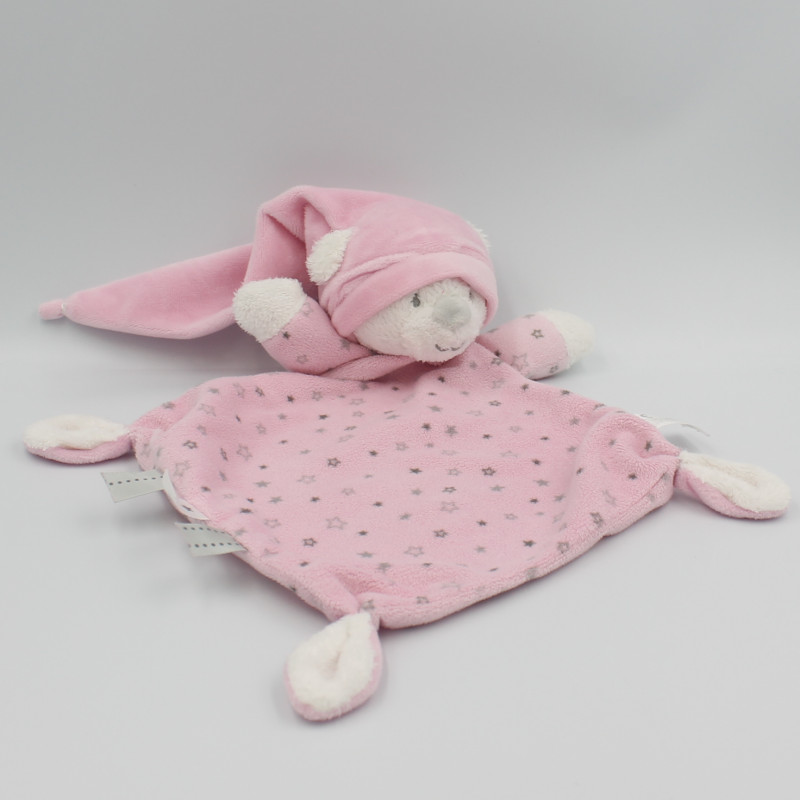 Doudou plat ours blanc rose étoiles NICOTOY SIMBA TOYS