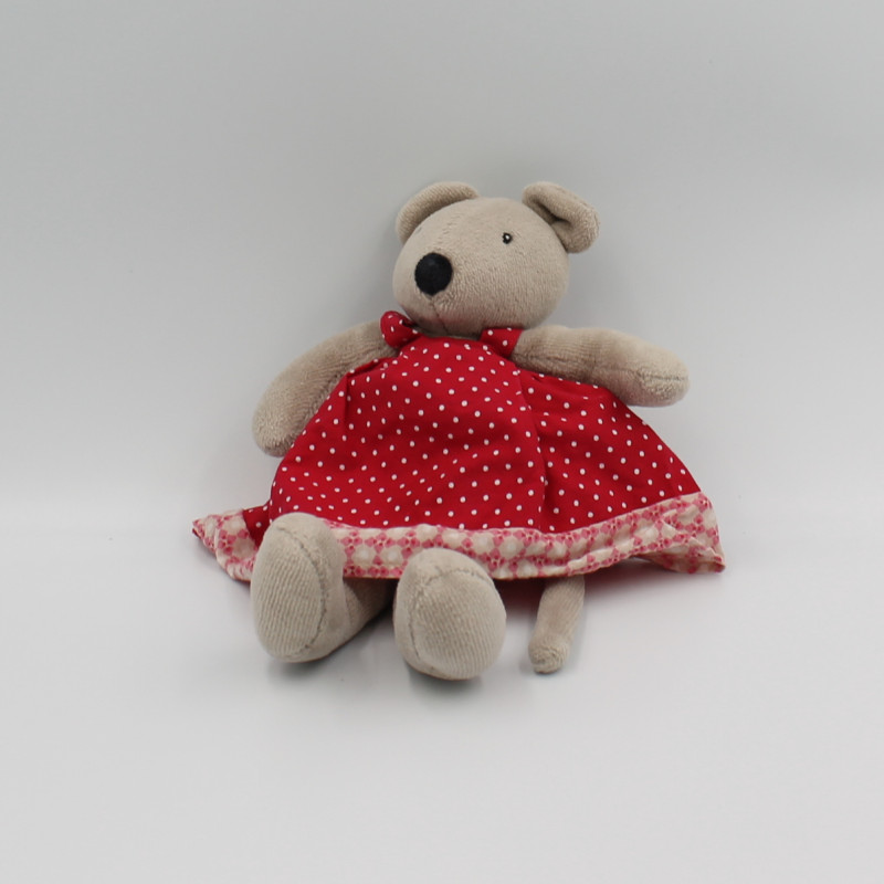 Doudou souris grise robe rouge la grande famille MOULIN ROTY