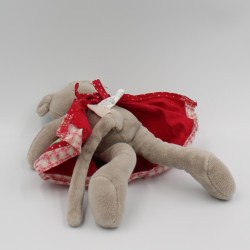 Doudou souris grise robe rouge la grande famille MOULIN ROTY 20 cm