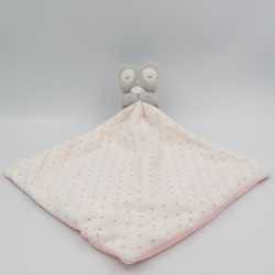 Doudou chouette hibou gris rose blanc pois mouchoir OBAIBI