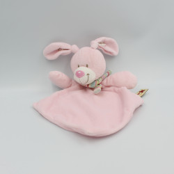 Doudou plat lapin rose écharpe rayé NICOTOY
