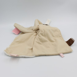 Doudou plat lapin beige rose blanc train Oscarine NOUKIE'S