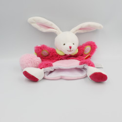 Doudou et compagnie marionnette lapin rose blanc vert LOVELY