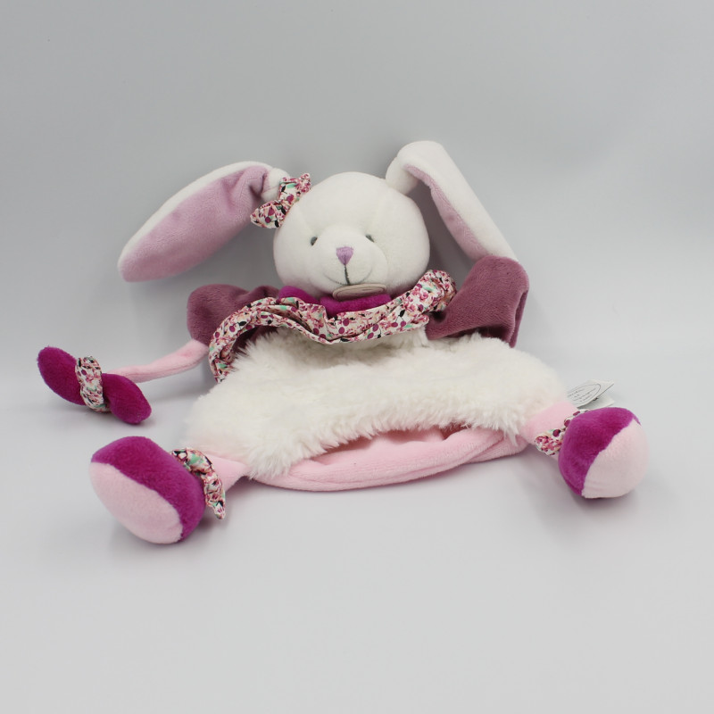 Doudou et compagnie marionnette Cerise le lapin blanc rose prune