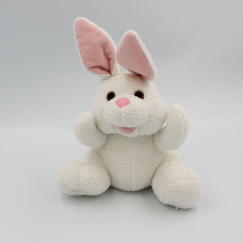 Doudou peluche lapin blanc rose PUBLICATIONS INTERNATIONAL 2007