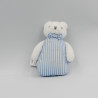 Mini Doudou ours blanc bleu rayé JACADI