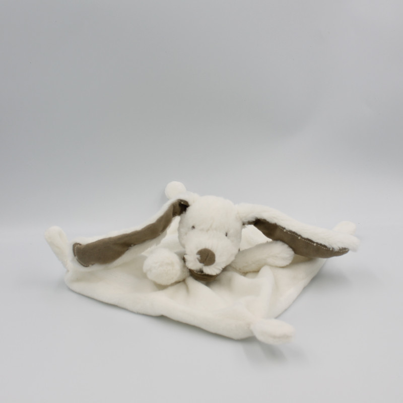 Doudou plat lapin blanc bandanas gris TEX BABY