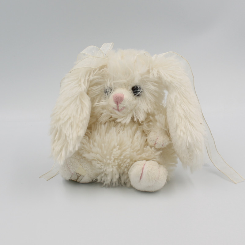Peluche lapin blanc écru noeud rubans LOUISE MANSEN