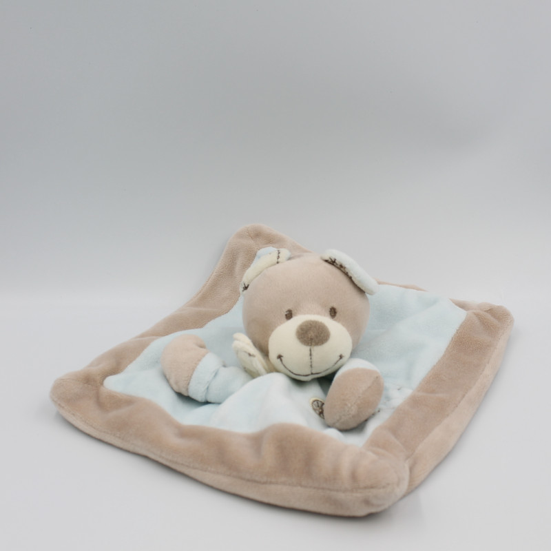 Doudou plat carré ours beige bleu NICOTOY
