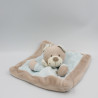 Doudou plat carré ours beige bleu NICOTOY